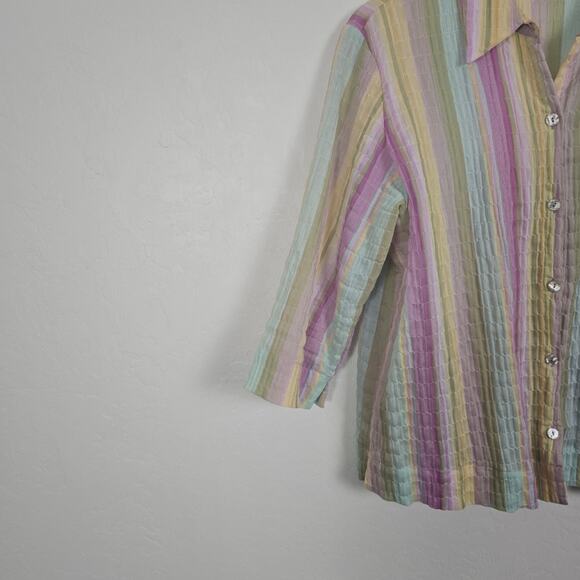 JG Collection Women Pastel Stripe Semi Sheer Button Down Blouse Retro Causal PL - Picture 11 of 12